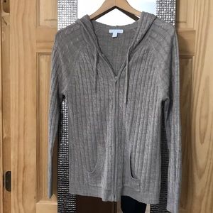Tan zipper front cardigan hoodie sweater